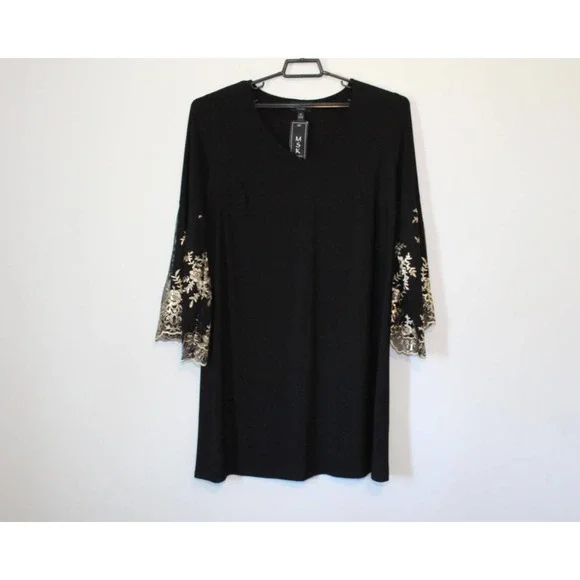 NWT MSK Bell Sleeve Shift Dress Black Gold Sleeve Women's Plus Size 1X H14730 - Picture 4 of 14